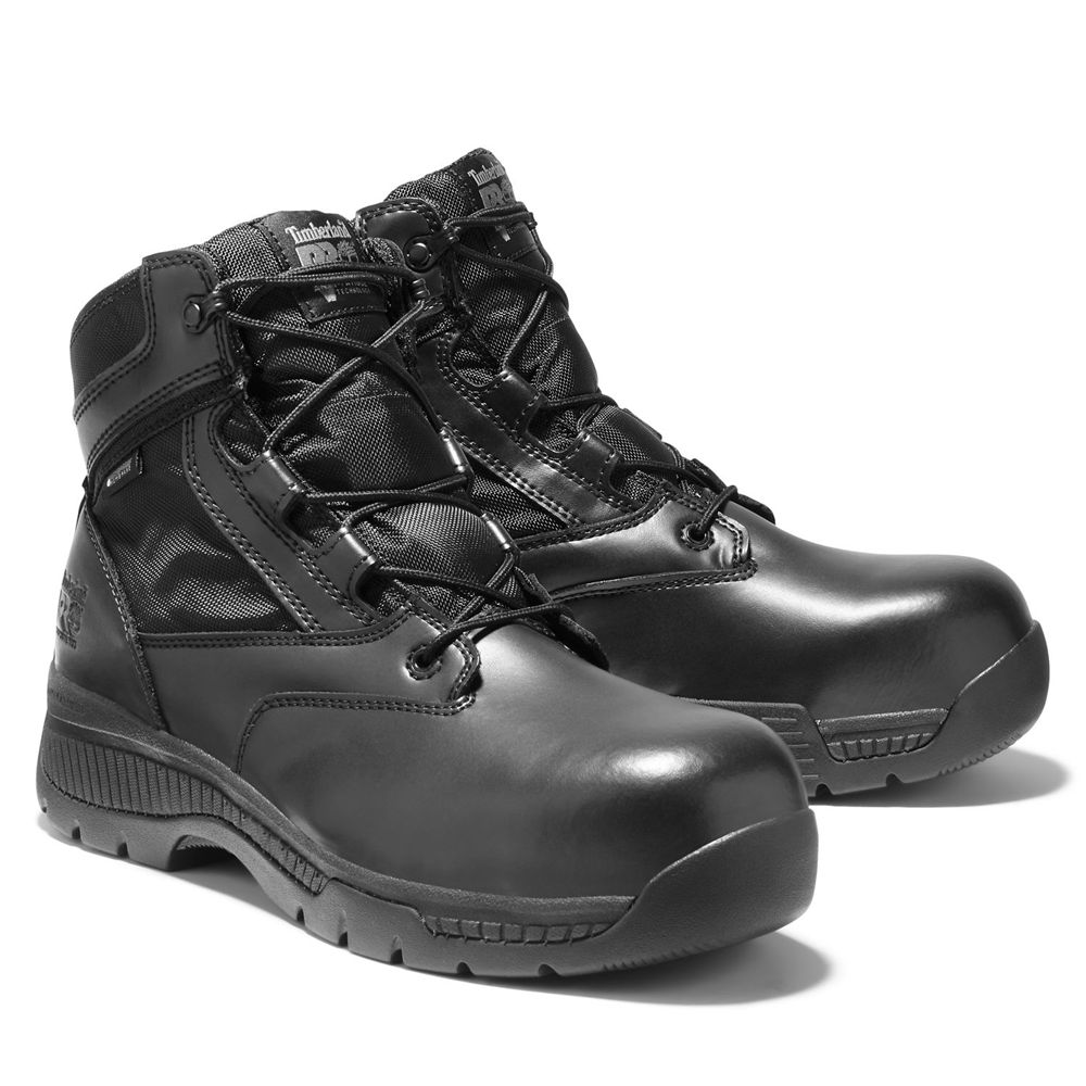 Bocanci Pro Timberland Barbati Negrii - Valor™ Duty 6\" Side-Zip Comp Toe - Romania - BVDFCM670